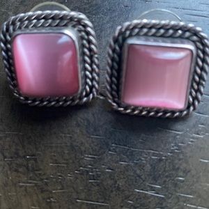 Mexican Pink Cat Eye Sterling Silver Pierced earrings